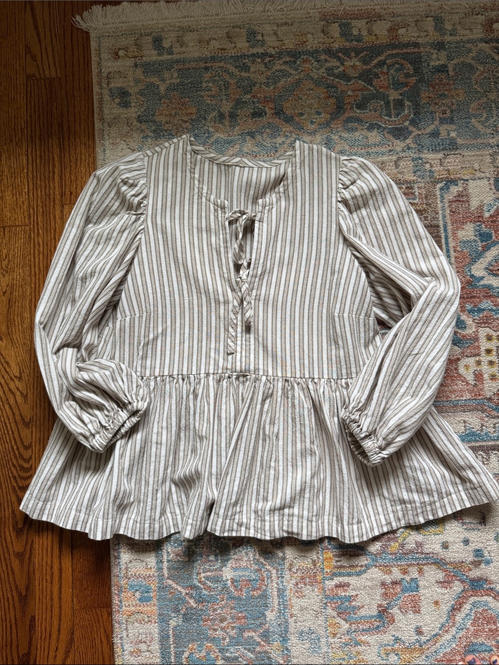Striped Peasant Blouse in Cream and Tan
